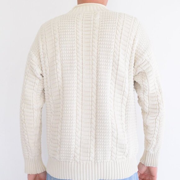 Vintage 90S Eddie Bauer Cream Cable Knit Nautical Mock Neck Sweater Medium - Picture 2 of 10